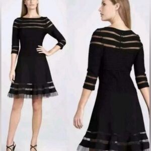TADASHI SHOJI Mesh Illusion Black Coctail Fit and Flare Dress XL